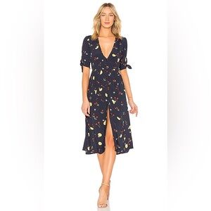 CAPULET Navy Blue Adele Midi Dress Lemon Cherry Fruit Print Anthropologie